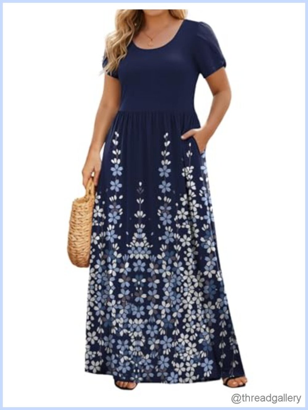 Plus Size Maxi Dress Short Sleeve Long Dress with Pockets Casual